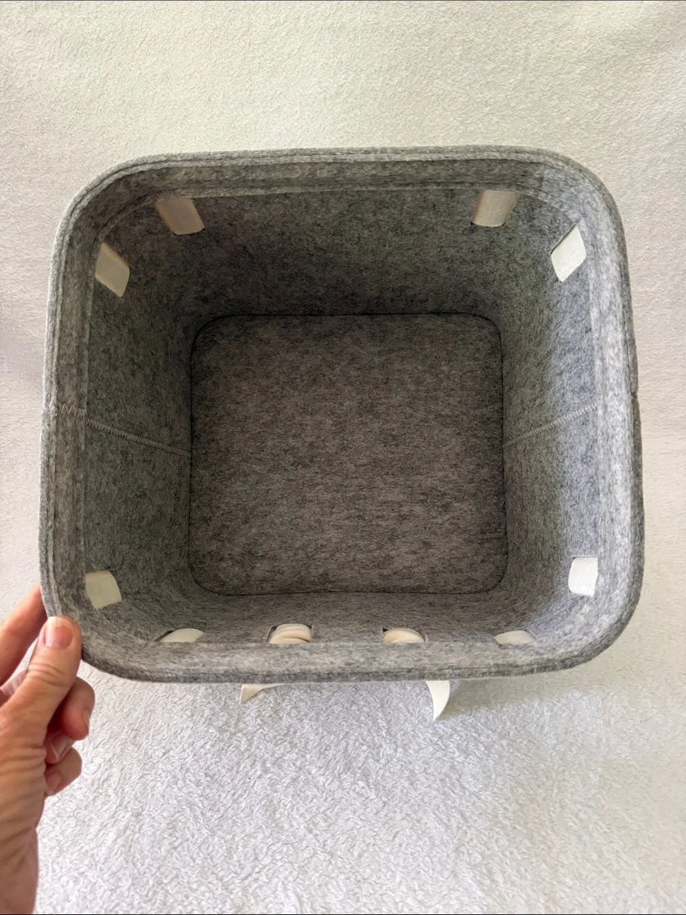 NWOT Gray Felt Storage Basket with Cream Ribbon Bow